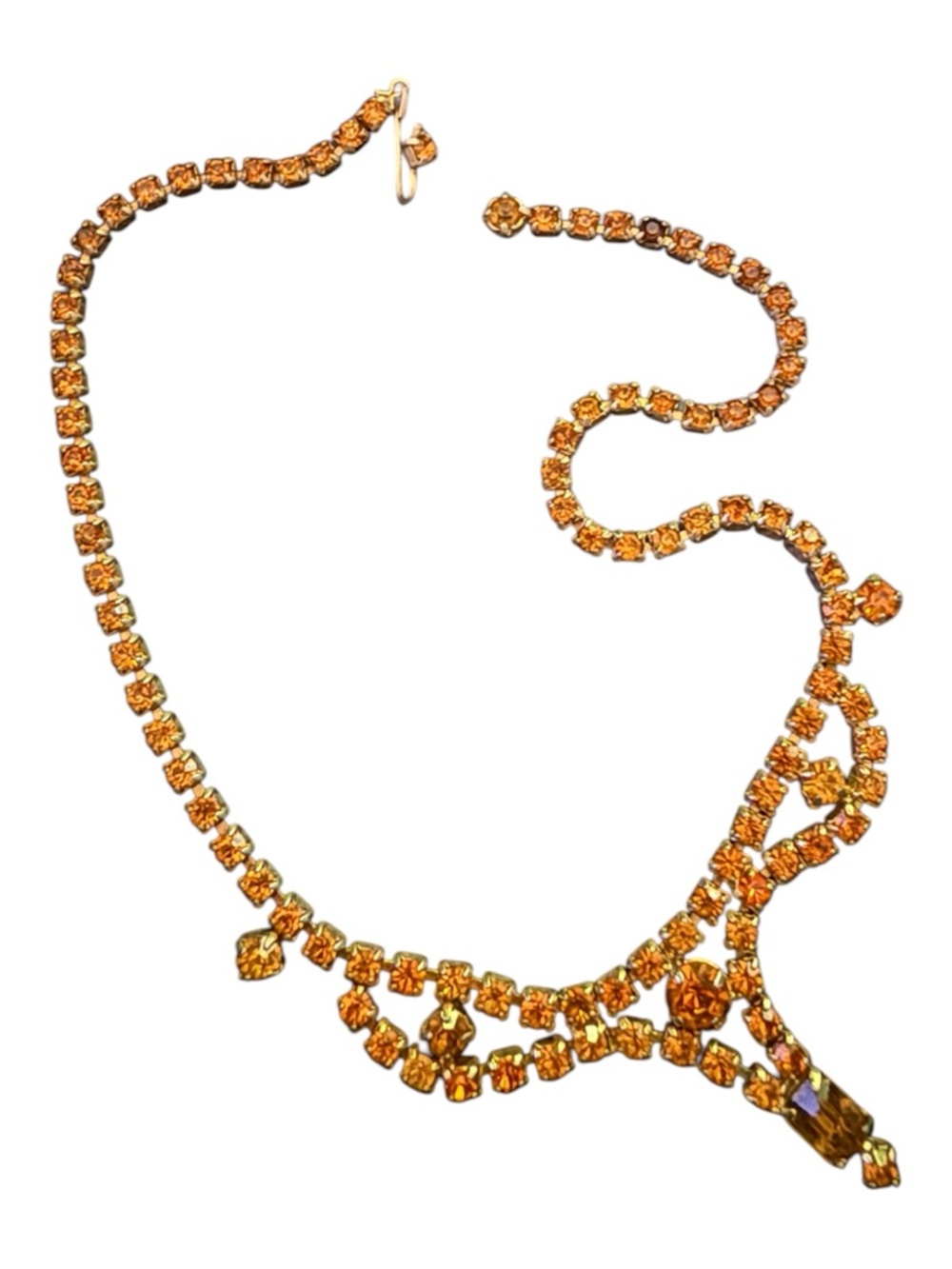 Vintage Gold-Tone Amber Crystal Necklace